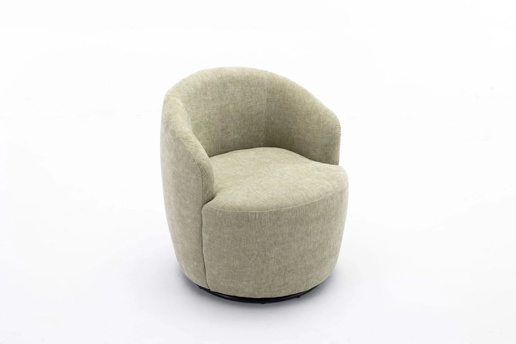 037-Chenille Fabric Swivel Accent Armchair Barrel Chair With Black Powder Coating Metal Ring,Light Green Default -DTYStore