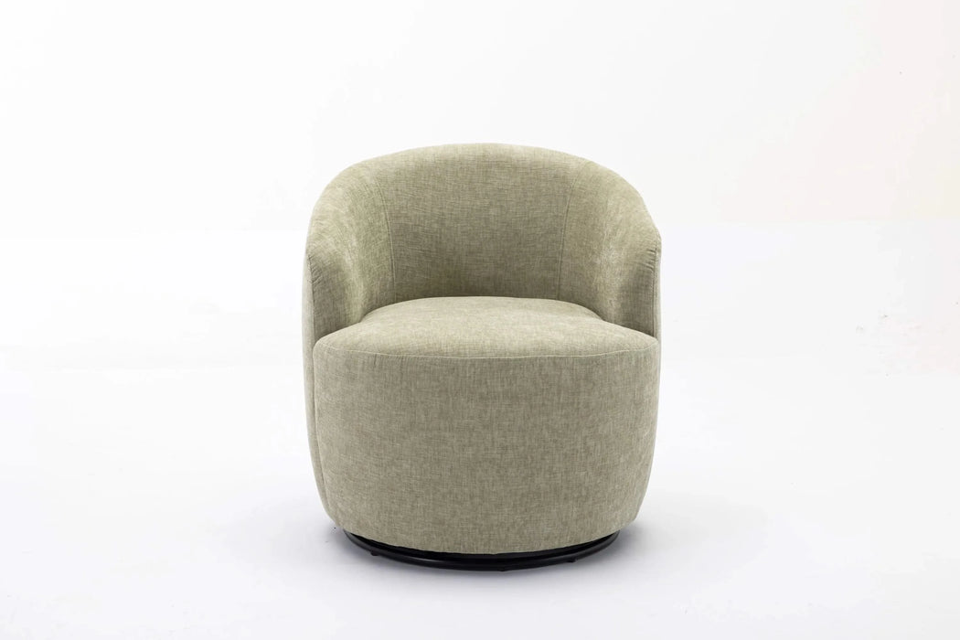 037-Chenille Fabric Swivel Accent Armchair Barrel Chair With Black Powder Coating Metal Ring,Light Green Default -DTYStore