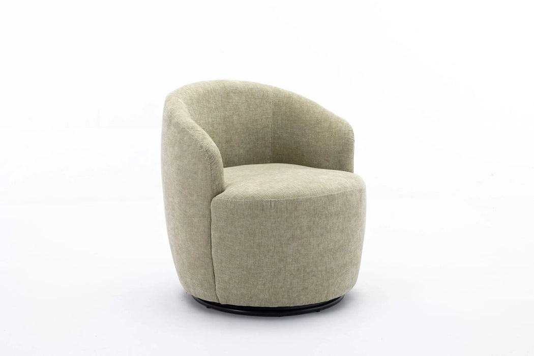 037-Chenille Fabric Swivel Accent Armchair Barrel Chair With Black Powder Coating Metal Ring,Light Green Default -DTYStore