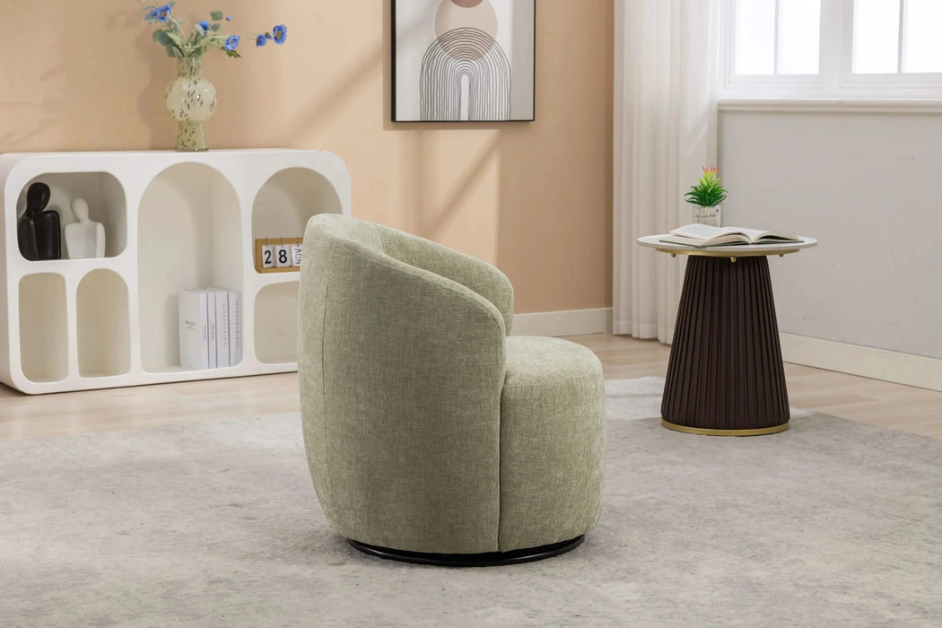 037-Chenille Fabric Swivel Accent Armchair Barrel Chair With Black Powder Coating Metal Ring,Light Green Default -DTYStore
