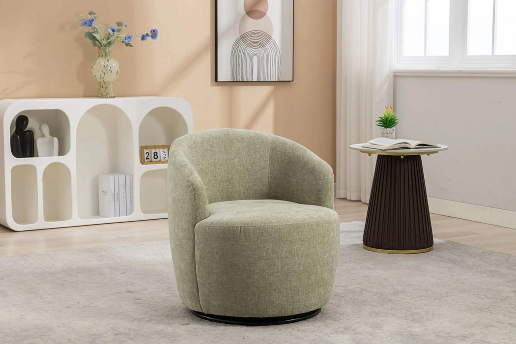 037-Chenille Fabric Swivel Accent Armchair Barrel Chair With Black Powder Coating Metal Ring,Light Green Default -DTYStore