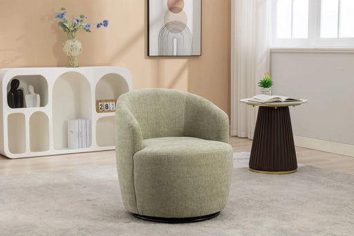 037-Chenille Fabric Swivel Accent Armchair Barrel Chair With Black Powder Coating Metal Ring,Light Green Default -DTYStore