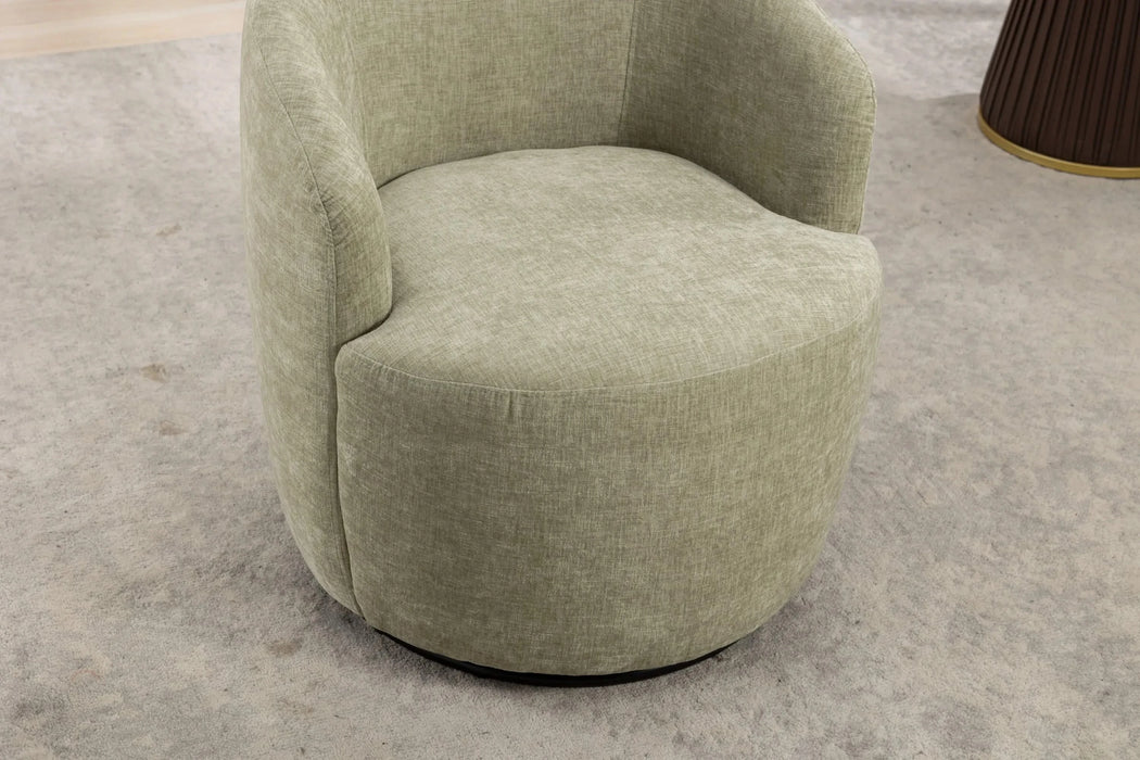 037-Chenille Fabric Swivel Accent Armchair Barrel Chair With Black Powder Coating Metal Ring,Light Green Default -DTYStore
