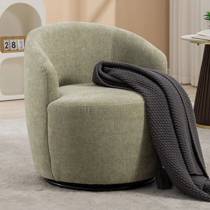 037-Chenille Fabric Swivel Accent Armchair Barrel Chair With Black Powder Coating Metal Ring,Light Green Default -DTYStore