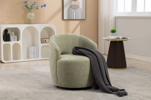 037-Chenille Fabric Swivel Accent Armchair Barrel Chair With Black Powder Coating Metal Ring,Light Green Default -DTYStore
