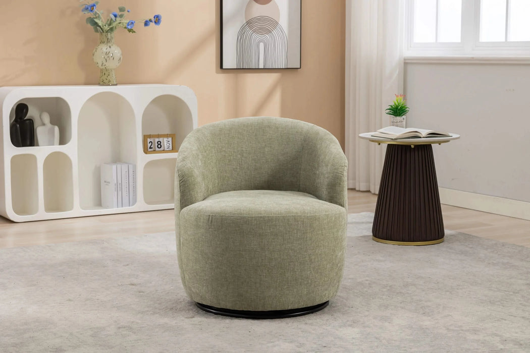 037-Chenille Fabric Swivel Accent Armchair Barrel Chair With Black Powder Coating Metal Ring,Light Green Default -DTYStore