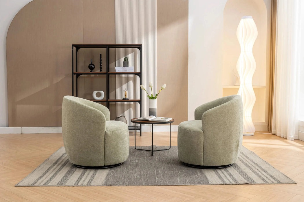 037-Chenille Fabric Swivel Accent Armchair Barrel Chair With Black Powder Coating Metal Ring,Light Green Default -DTYStore