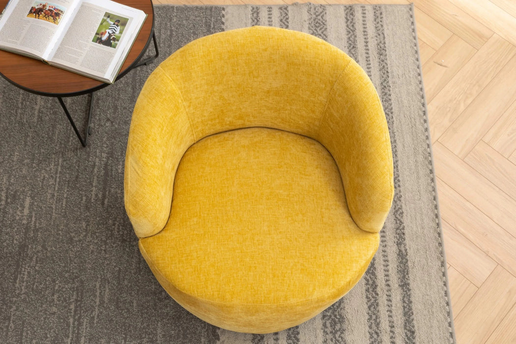 037-Chenille Fabric Swivel Accent Armchair Barrel Chair With Black Powder Coating Metal Ring,Yellow Default -DTYStore