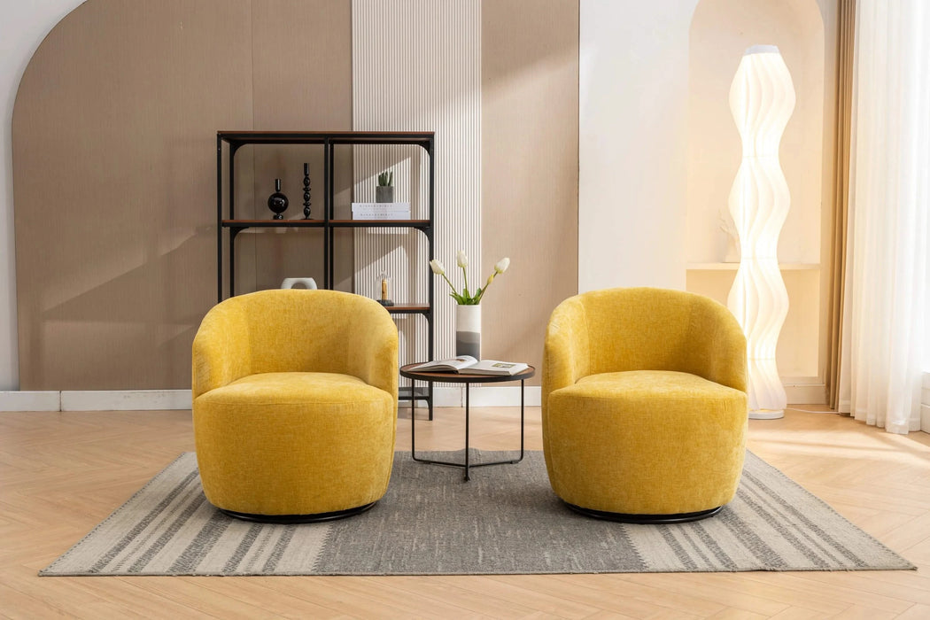 037-Chenille Fabric Swivel Accent Armchair Barrel Chair With Black Powder Coating Metal Ring,Yellow Default -DTYStore