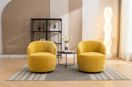 037-Chenille Fabric Swivel Accent Armchair Barrel Chair With Black Powder Coating Metal Ring,Yellow Default -DTYStore