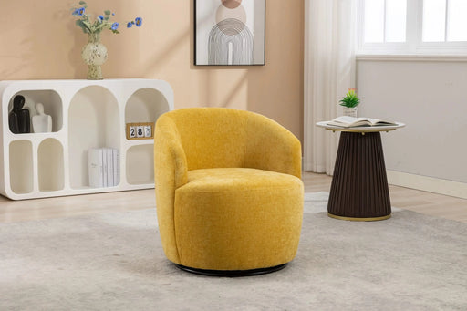 037-Chenille Fabric Swivel Accent Armchair Barrel Chair With Black Powder Coating Metal Ring,Yellow Default -DTYStore