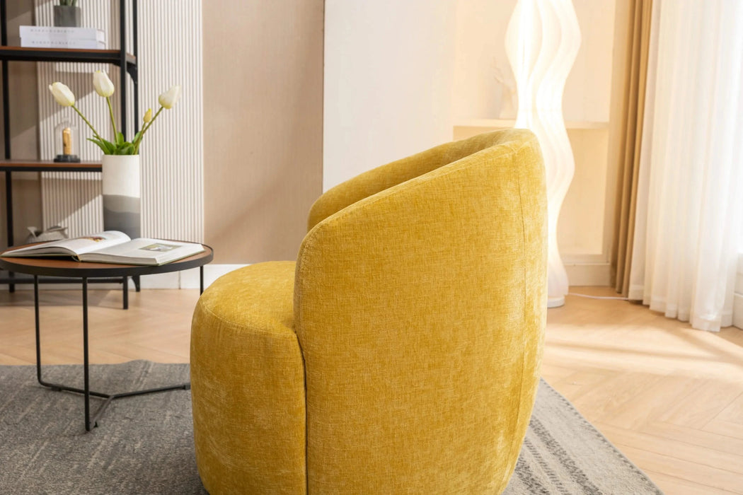 037-Chenille Fabric Swivel Accent Armchair Barrel Chair With Black Powder Coating Metal Ring,Yellow Default -DTYStore