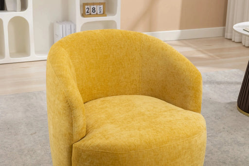037-Chenille Fabric Swivel Accent Armchair Barrel Chair With Black Powder Coating Metal Ring,Yellow Default -DTYStore