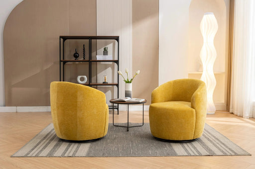 037-Chenille Fabric Swivel Accent Armchair Barrel Chair With Black Powder Coating Metal Ring,Yellow Default -DTYStore