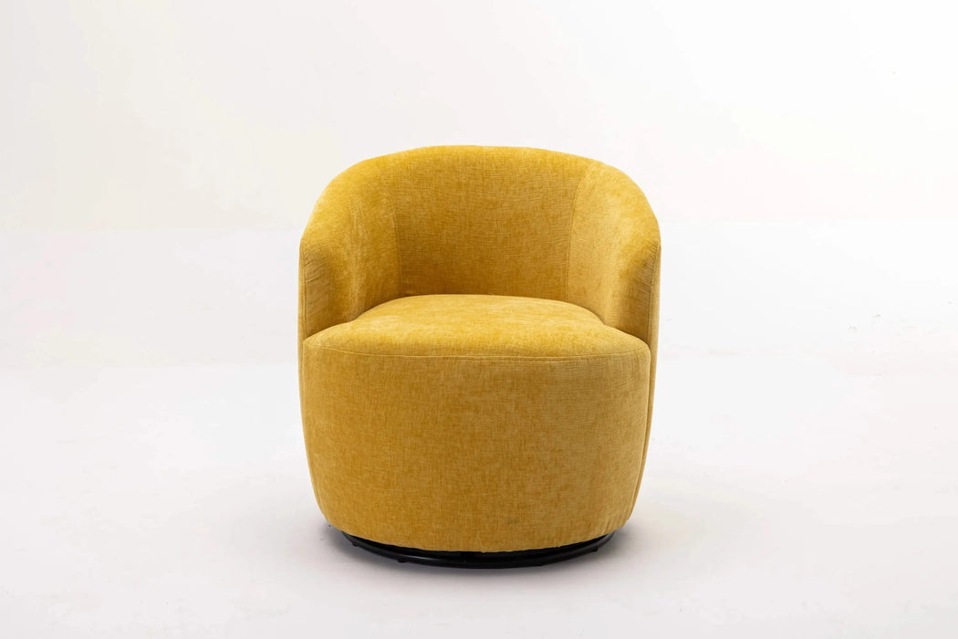 037-Chenille Fabric Swivel Accent Armchair Barrel Chair With Black Powder Coating Metal Ring,Yellow Default -DTYStore