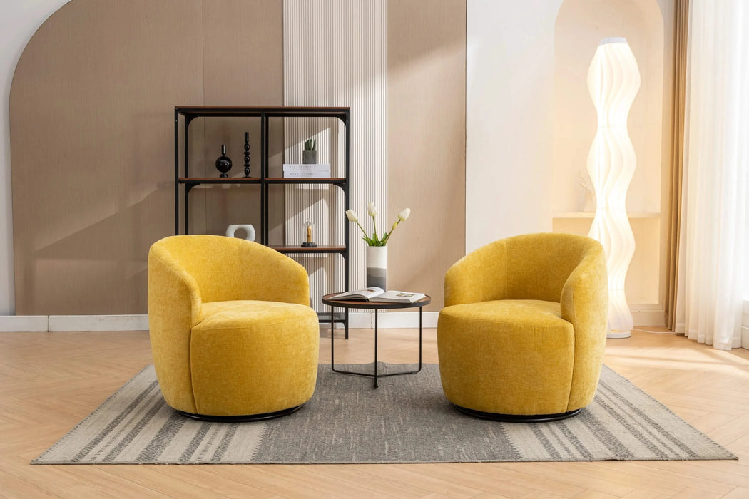 037-Chenille Fabric Swivel Accent Armchair Barrel Chair With Black Powder Coating Metal Ring,Yellow Default -DTYStore