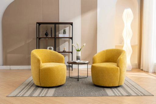 037-Chenille Fabric Swivel Accent Armchair Barrel Chair With Black Powder Coating Metal Ring,Yellow Default -DTYStore