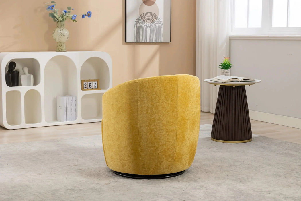 037-Chenille Fabric Swivel Accent Armchair Barrel Chair With Black Powder Coating Metal Ring,Yellow Default -DTYStore