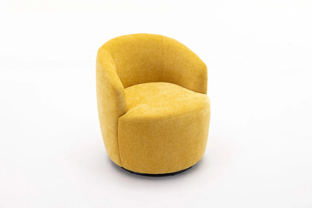 037-Chenille Fabric Swivel Accent Armchair Barrel Chair With Black Powder Coating Metal Ring,Yellow Default -DTYStore