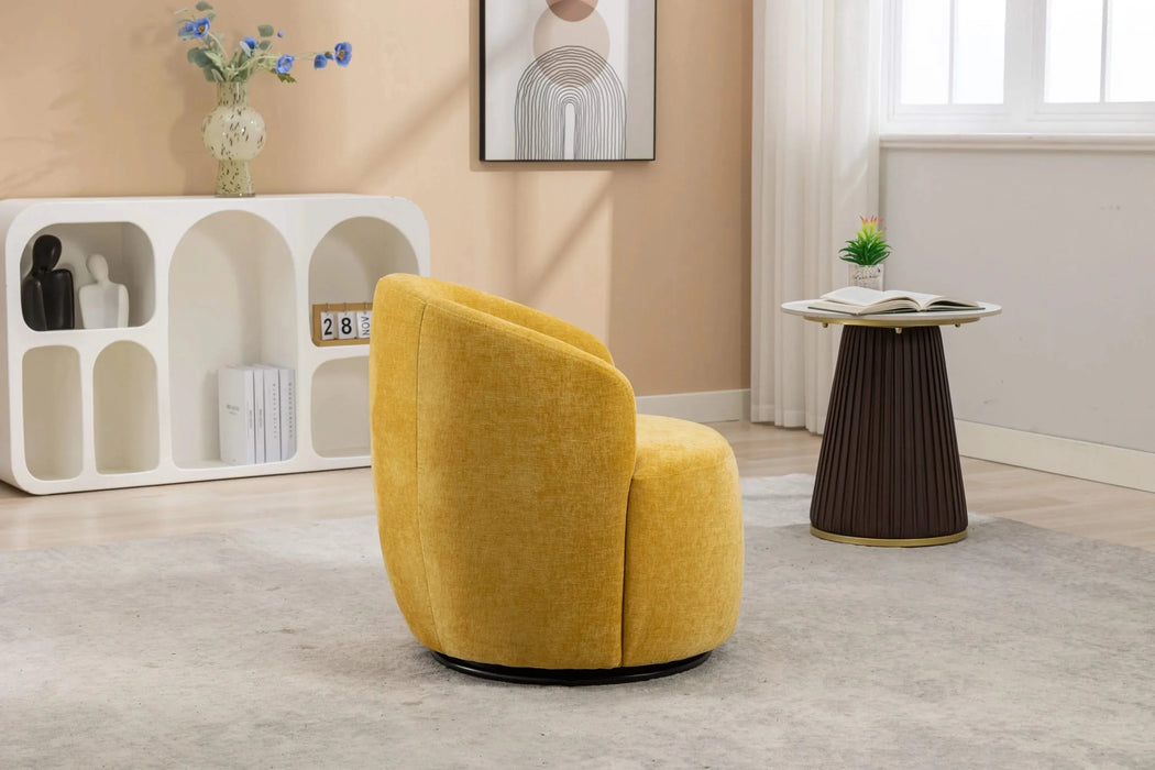 037-Chenille Fabric Swivel Accent Armchair Barrel Chair With Black Powder Coating Metal Ring,Yellow Default -DTYStore