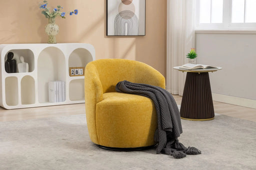 037-Chenille Fabric Swivel Accent Armchair Barrel Chair With Black Powder Coating Metal Ring,Yellow Default -DTYStore