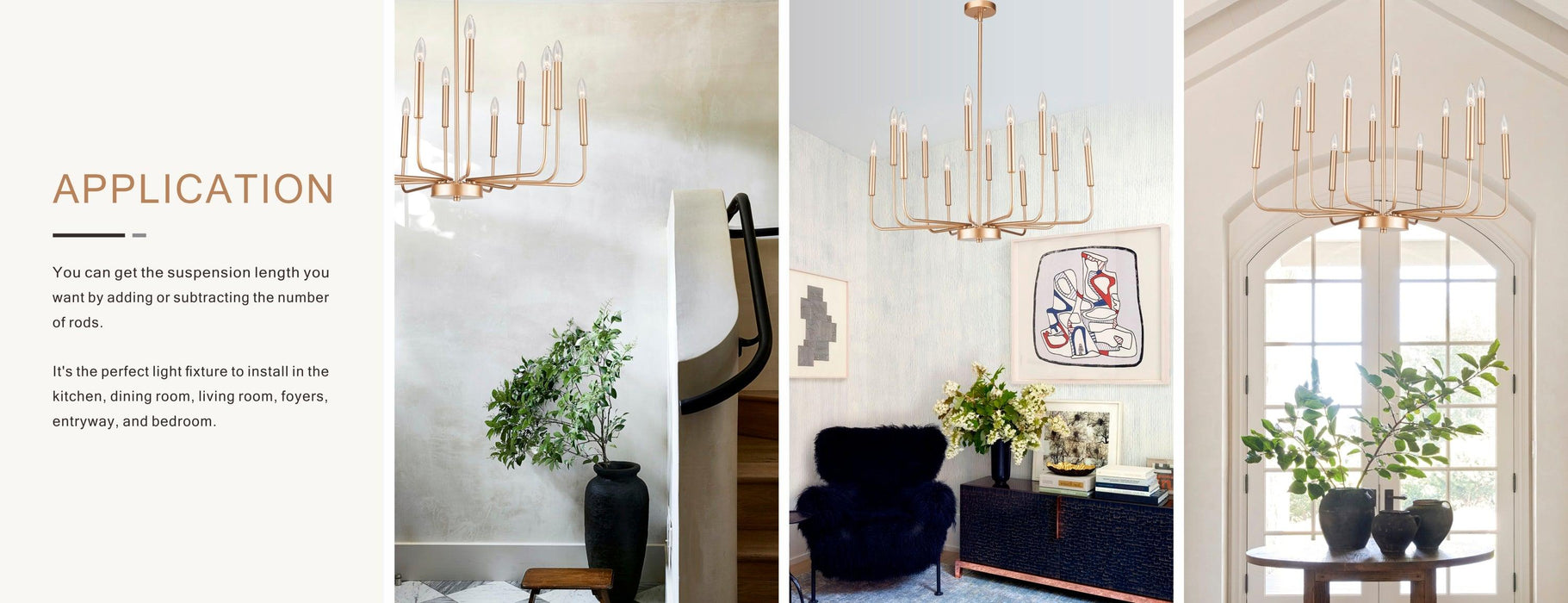 12-Light Modern Gold Farmhouse Iron Chandelier, Adjustable Height E12 Bulb, Classic Candle Hanging Pendant Light For Living Room Dining Room - DTYStore