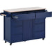 Store Kitchen Cart with Rubber Wood Countertop , Kitchen Island has 8 Handle-Free Drawers Including a Flatware Organizer and 5 Wheels for Kitchen Dinning Room, Dark Blue - DTYStore