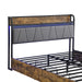 King Size Bed Frame, Storage Headboard with Charging Station and 4 Storage Drawers,LED Lights , Brown and and Gray - DTYStore