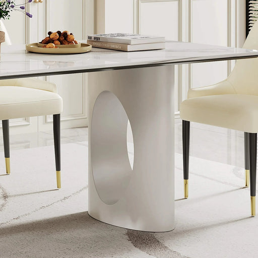 0.47' Thick Sintered Stone Composite Tempered Glass Top Rectangular Dining Table with Carbon Steel Base Default -DTYStore