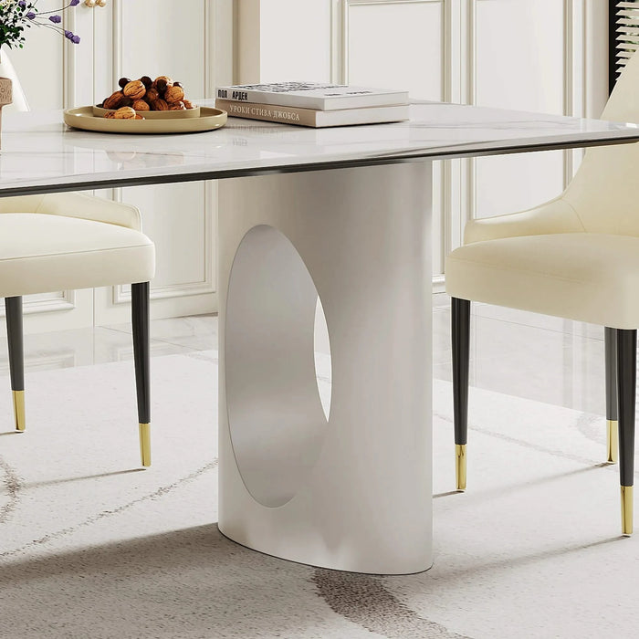 0.47' Thick Sintered Stone Composite Tempered Glass Top Rectangular Dining Table with Carbon Steel Base Default -DTYStore