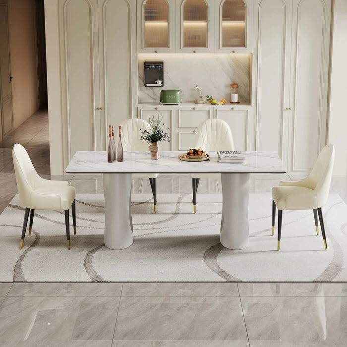 0.47' Thick Sintered Stone Composite Tempered Glass Top Rectangular Dining Table with Carbon Steel Base Default -DTYStore