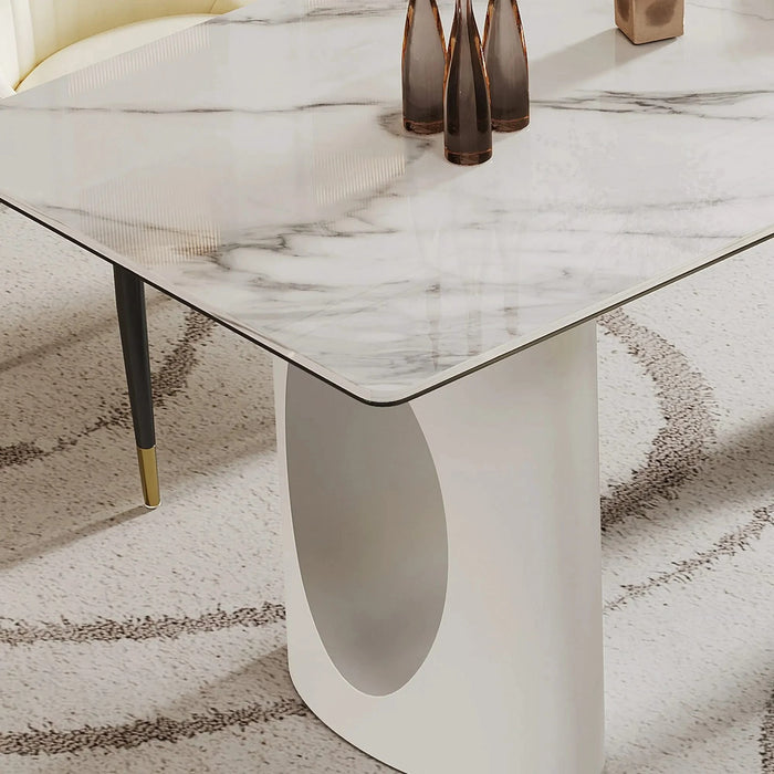 0.47' Thick Sintered Stone Composite Tempered Glass Top Rectangular Dining Table with Carbon Steel Base Default -DTYStore