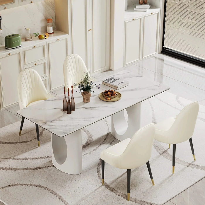 0.47' Thick Sintered Stone Composite Tempered Glass Top Rectangular Dining Table with Carbon Steel Base Default -DTYStore