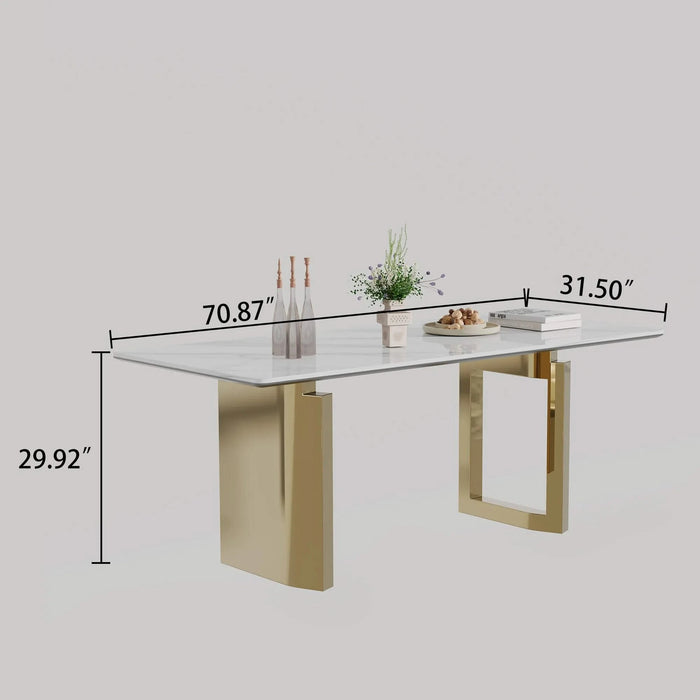 0.47' Thick Sintered Stone Composite Tempered Glass Top Rectangular Dining Table with Stainless Steel Base Default -DTYStore