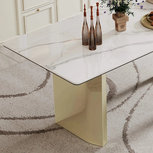 0.47' Thick Sintered Stone Composite Tempered Glass Top Rectangular Dining Table with Stainless Steel Base Default -DTYStore