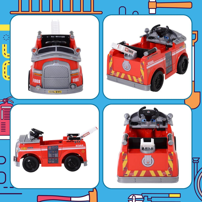 6V Electric Ride-On Fire Truck Vehicle for Kids with Remote Control, Music, Lights, and Ladder - DTYStore