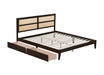 King Size Bed with Rattan Headboard, Two Storage Drawers, Rubber Wood Bed with Enhanced Support Salts and Feet,Espresso - DTYStore