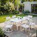 7PC Patio Aluminum Furniture, Modern Dining Set including 4 Dining Chairs & 2 Swivel Rockers Sunbrella Fabric Cushioned and Two-tone Table Top Rectangle Table with Umbrella Hole, Matte White+Grayish - DTYStore