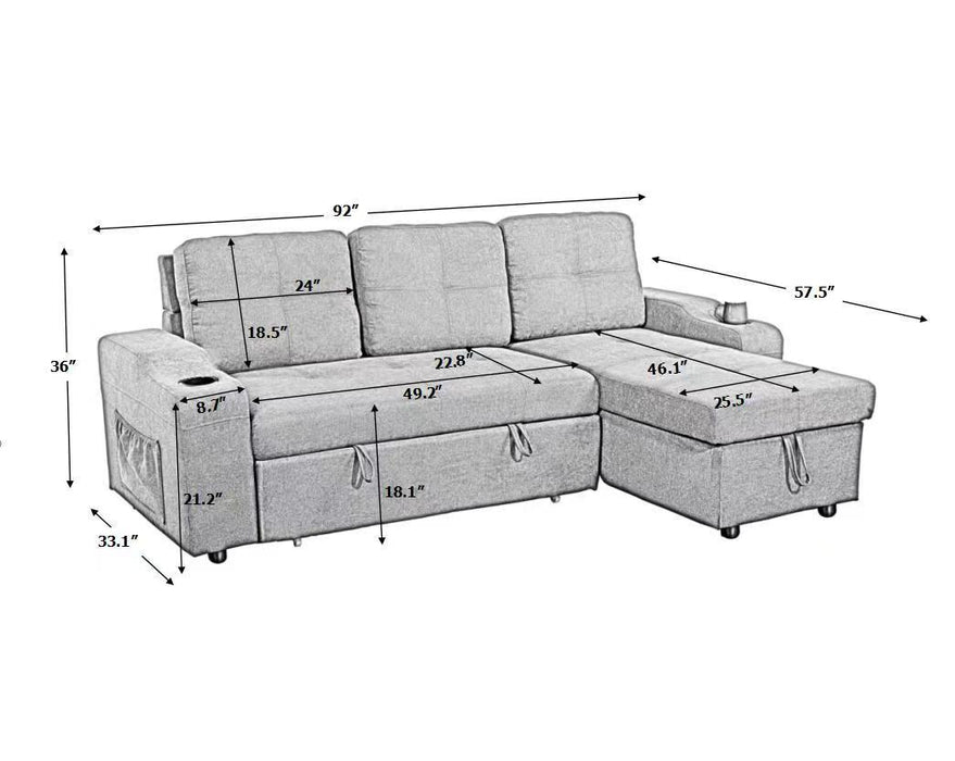 Convertible corner sofa with armrest storage, living room and apartment sectional sofa, right chaise longue and grey - DTYStore
