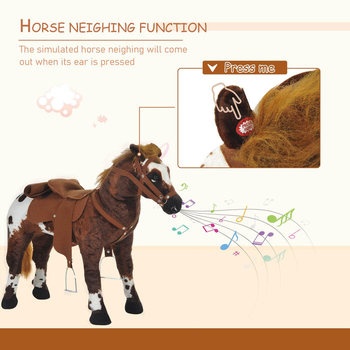 Sound-Making Ride On Horse for Toddlers 3-5, with Neighing and Galloping Sound, Stuffed Animal Horse Toy for Kids with Padding, Soft Feel, Brown - DTYStore
