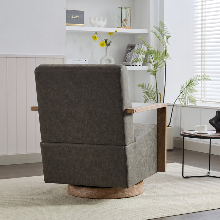 30.3"W Swivel Modern Upholstered Accent Chair with Solid Wood Armrests and 360 Degree Comfy Lounge Reading Chair, Side Armchair for Hotel, Bedroom, Living Room, Office, and Nursery Room.(Gray,PU)