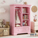 Open children's wardrobe with a hanging rod and open shelves, one large drawer, low design close to the ground for easy access,Pink. - DTYStore
