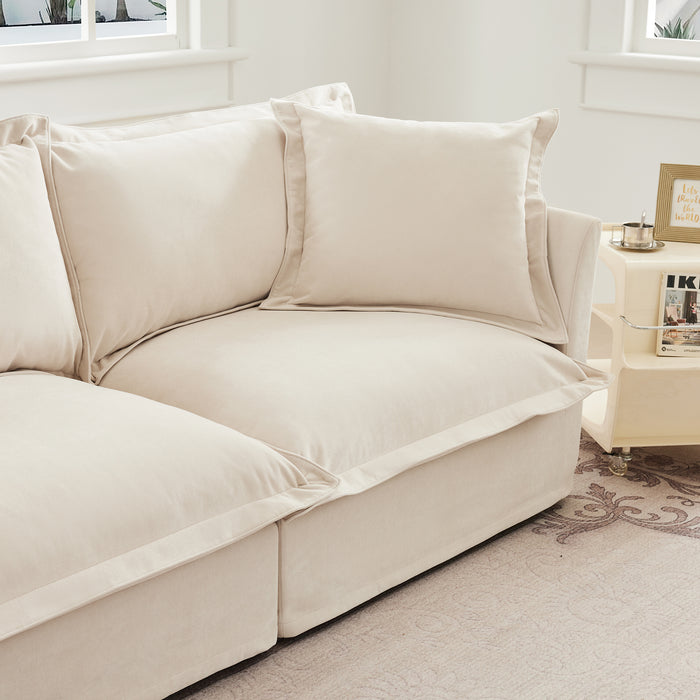 Upholstered Slipcovered Armchair with Ottoman, Deep Seat Armchair W/ Wide Ottoman for Living Room, Armchair Sets with Large Soft Pillows(Set of 2),Chenille Fabric,Cream