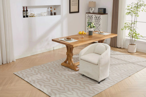 059-Set of 1 Chenille Fabric Dining Armchair With Back Cushion and Universal Wheels,Beige Default -DTYStore