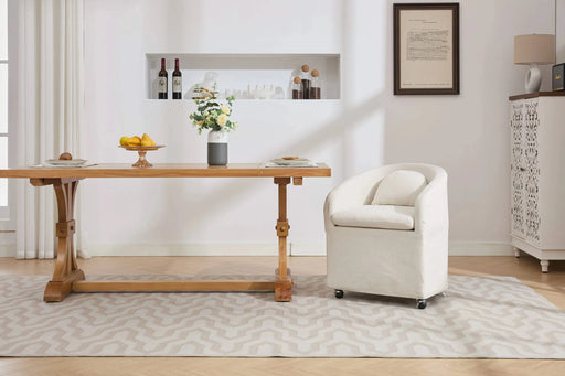 059-Set of 1 Chenille Fabric Dining Armchair With Back Cushion and Universal Wheels,Beige Default -DTYStore