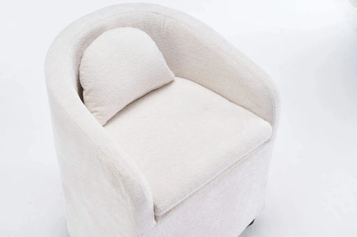 059-Set of 1 Chenille Fabric Dining Armchair With Back Cushion and Universal Wheels,Beige Default -DTYStore