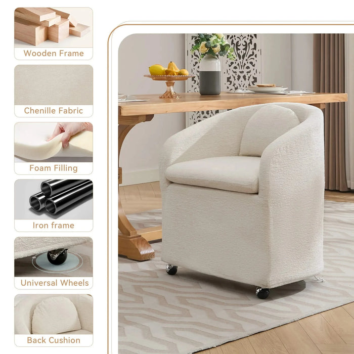 059-Set of 1 Chenille Fabric Dining Armchair With Back Cushion and Universal Wheels,Beige Default -DTYStore