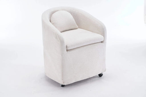 059-Set of 1 Chenille Fabric Dining Armchair With Back Cushion and Universal Wheels,Beige Default -DTYStore
