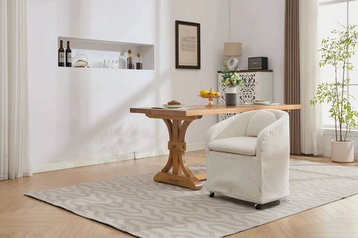 059-Set of 1 Chenille Fabric Dining Armchair With Back Cushion and Universal Wheels,Beige Default -DTYStore