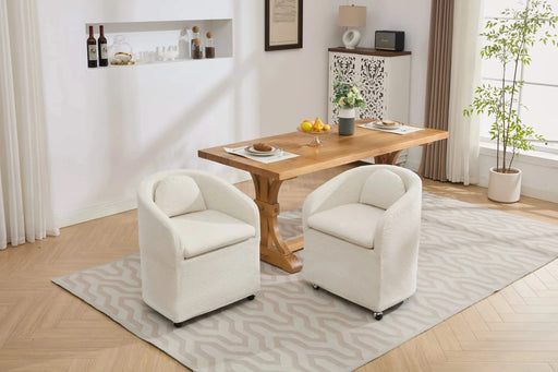 059-Set of 1 Chenille Fabric Dining Armchair With Back Cushion and Universal Wheels,Beige Default -DTYStore